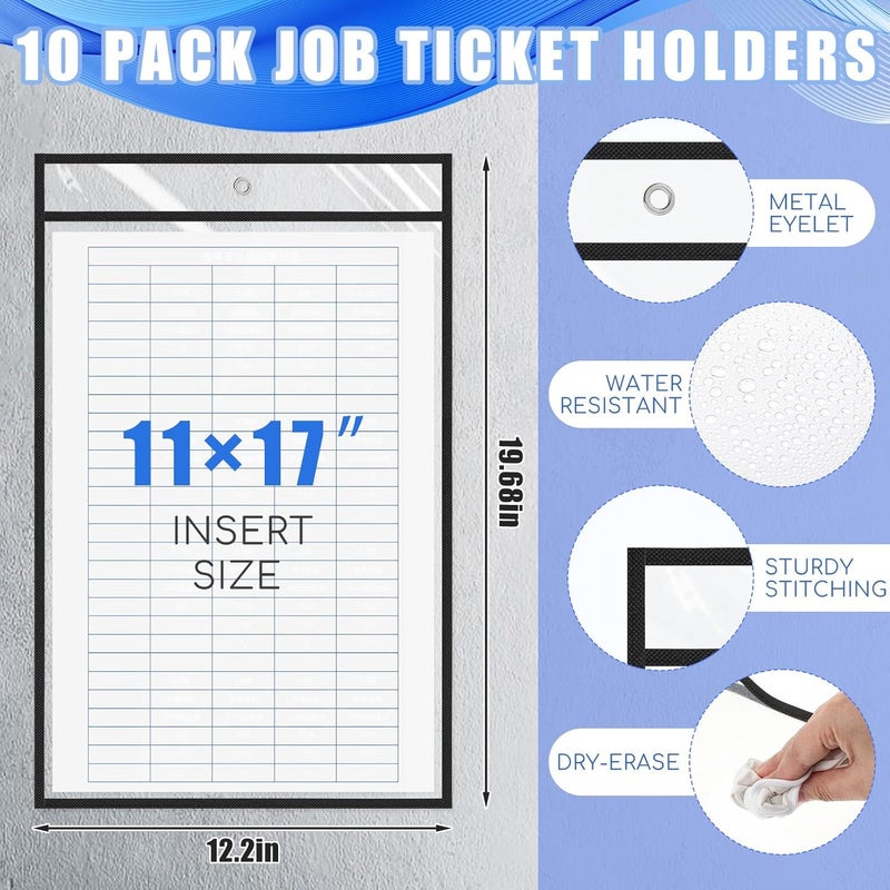 Feifeiya 10 Pack 11 x 17 Inch Job Ticket Holders, Dry Erase Pockets, Clear Paper Sleeves, Shop Ticket Holders, Writable and Erasable Document Cover, Transparent Pocket Cover(Black) - Image 2